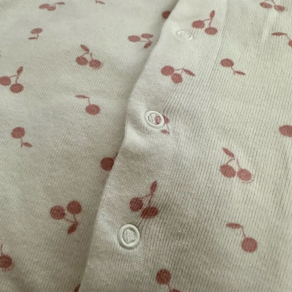 Bonpoint White Footie with Pink Cherry Print
